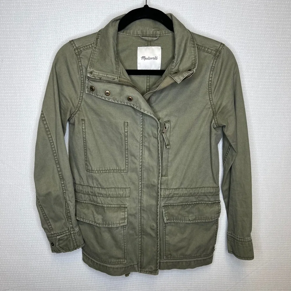 Madewell Fleet Jacket‎ Army Green Cotton Utility Field Jacket Hidden Hood XS